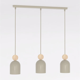 Lampada a sospensione Mesi in acciaio beige e legno
