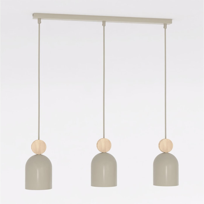 Lampada a sospensione Mesi in acciaio beige e legno