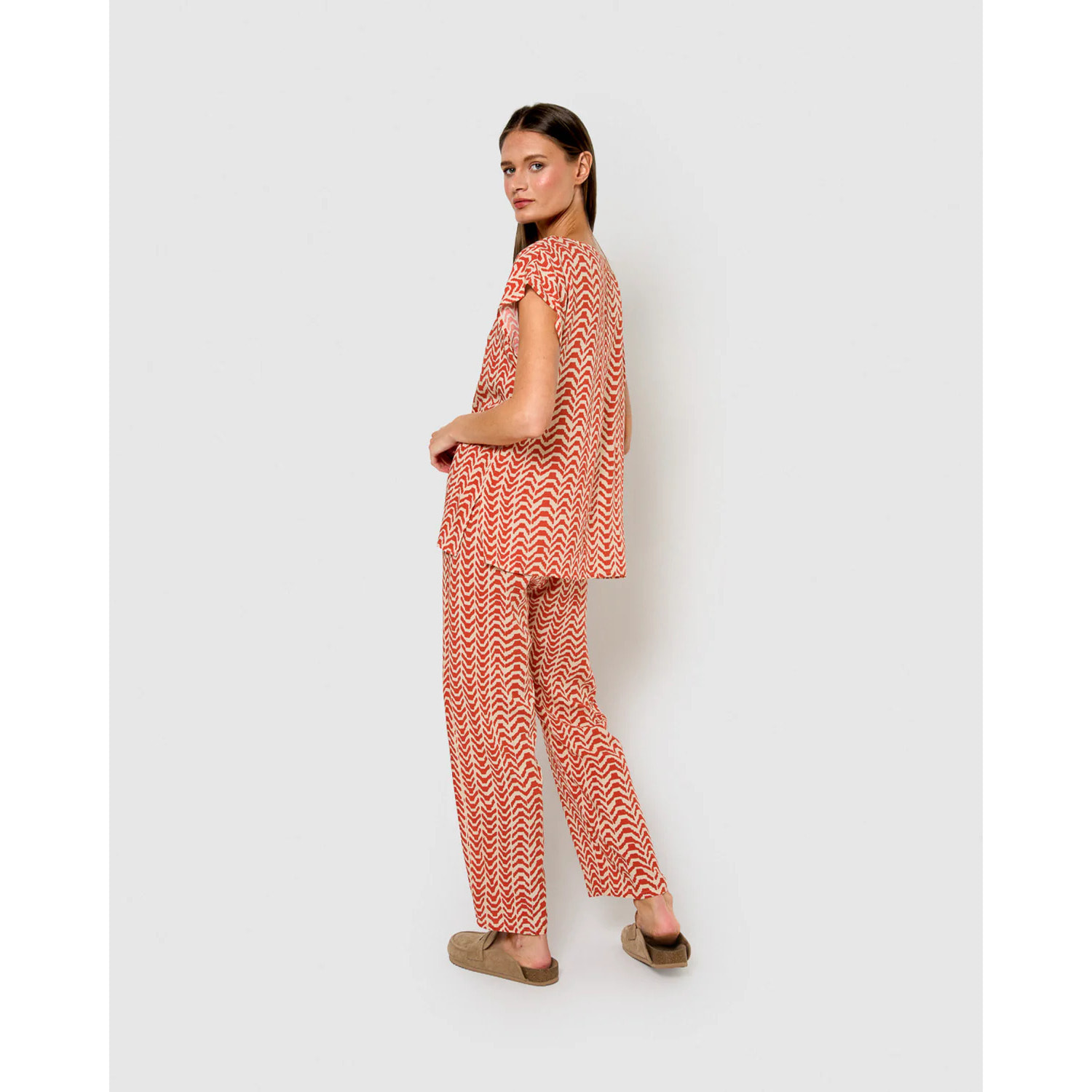 Pantalón viscosa oveta teja