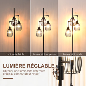 Lampadaire design industriel 3 têtes 40 W max. luminosité réglable métal filaire acier noir