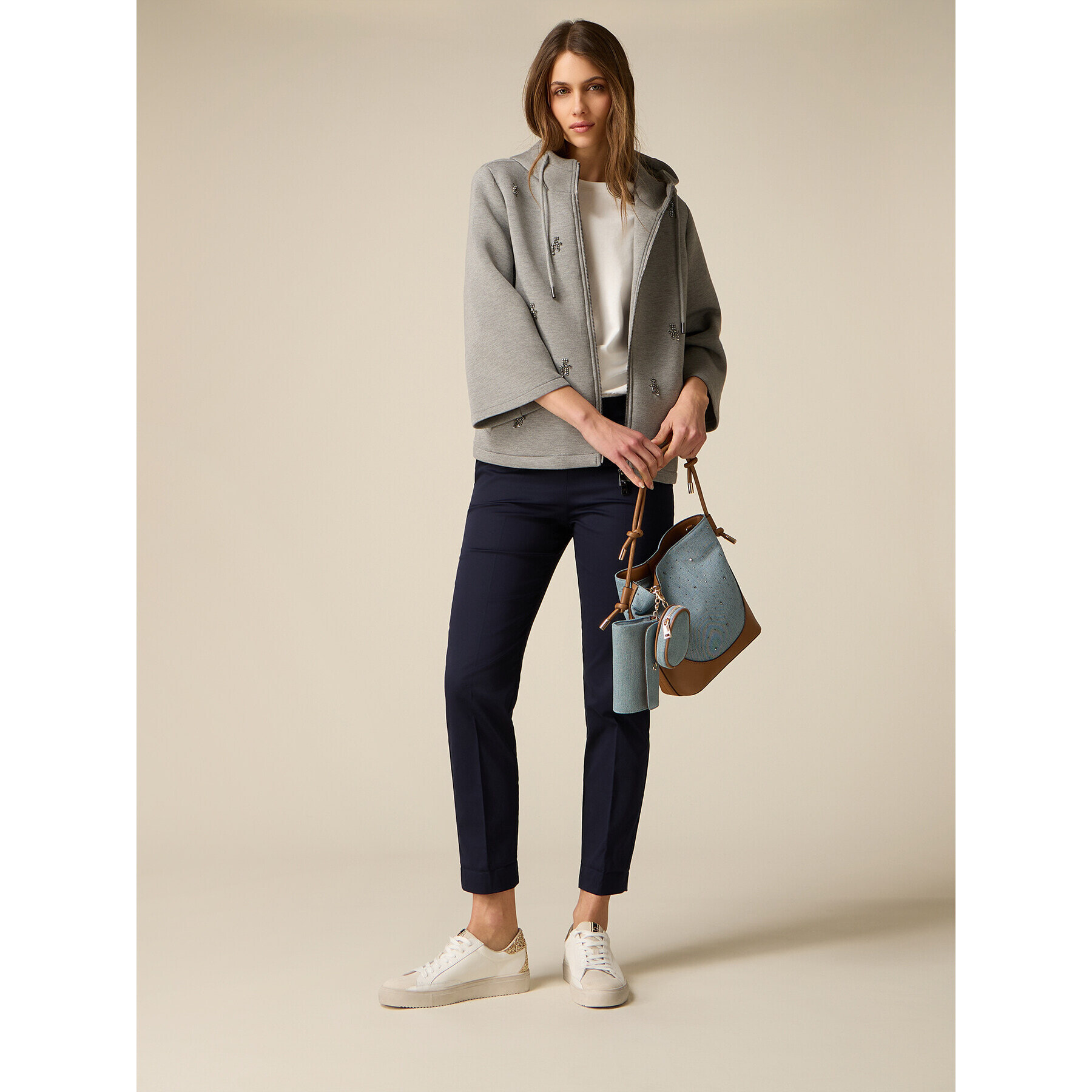 Oltre - Chinos in gabardine misto cotone - Blu