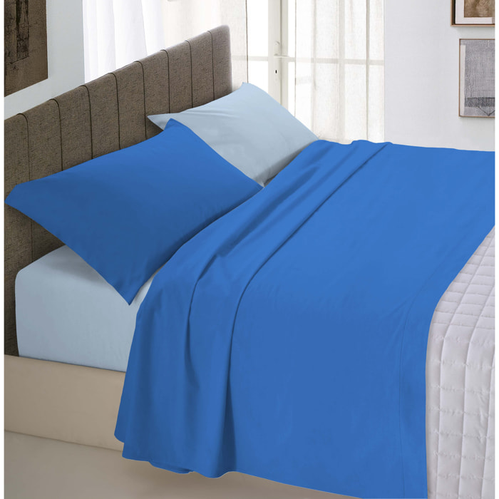 COMPLETO LETTO NATURAL COLOUR MADE IN ITALY COTONE-ROYAL/AZZURRO SINGOLO