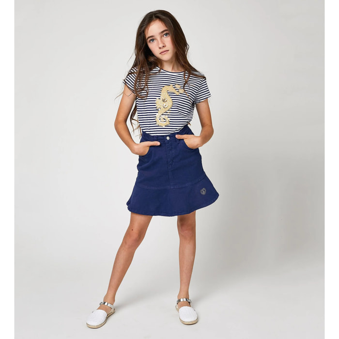 Gonna svasata in denim blu navy