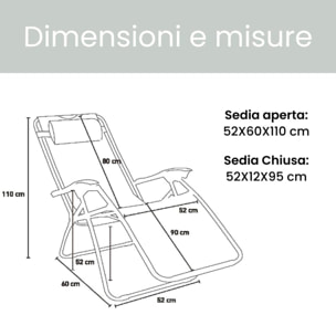 Sedia Zero Gravity Pieghevole Reclinabile da Giardino Terrazzo con Cuscino, Sedia Sdraio in Acciaio per Esterno Decorativa Balcone Nera