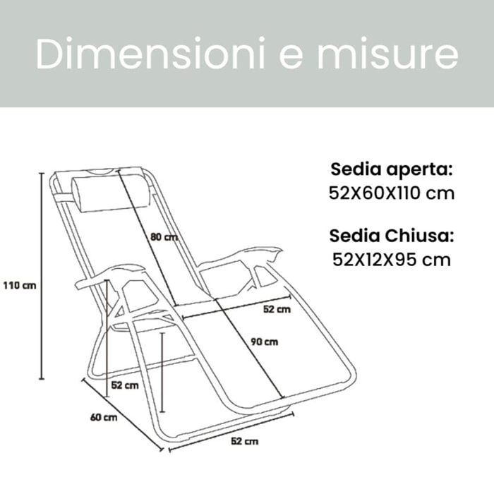 Sedia Zero Gravity Pieghevole Reclinabile da Giardino Terrazzo con Cuscino, Sedia Sdraio in Acciaio per Esterno Decorativa Balcone Nera