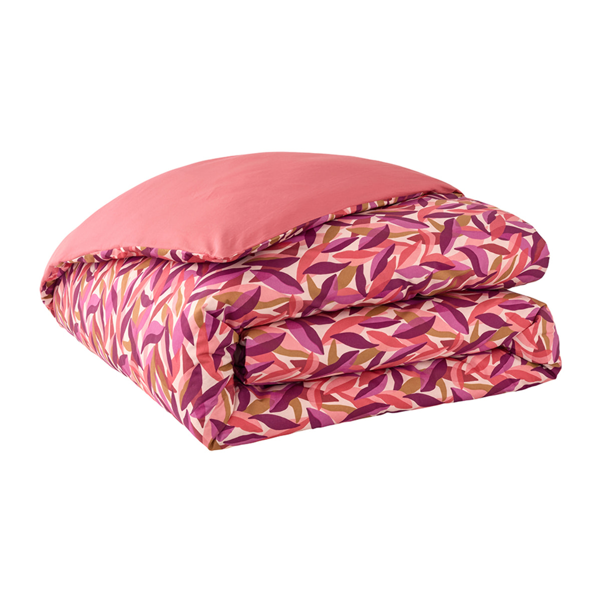 Housse de couette imprimée en percale de coton, LEAVES, Rose foncé