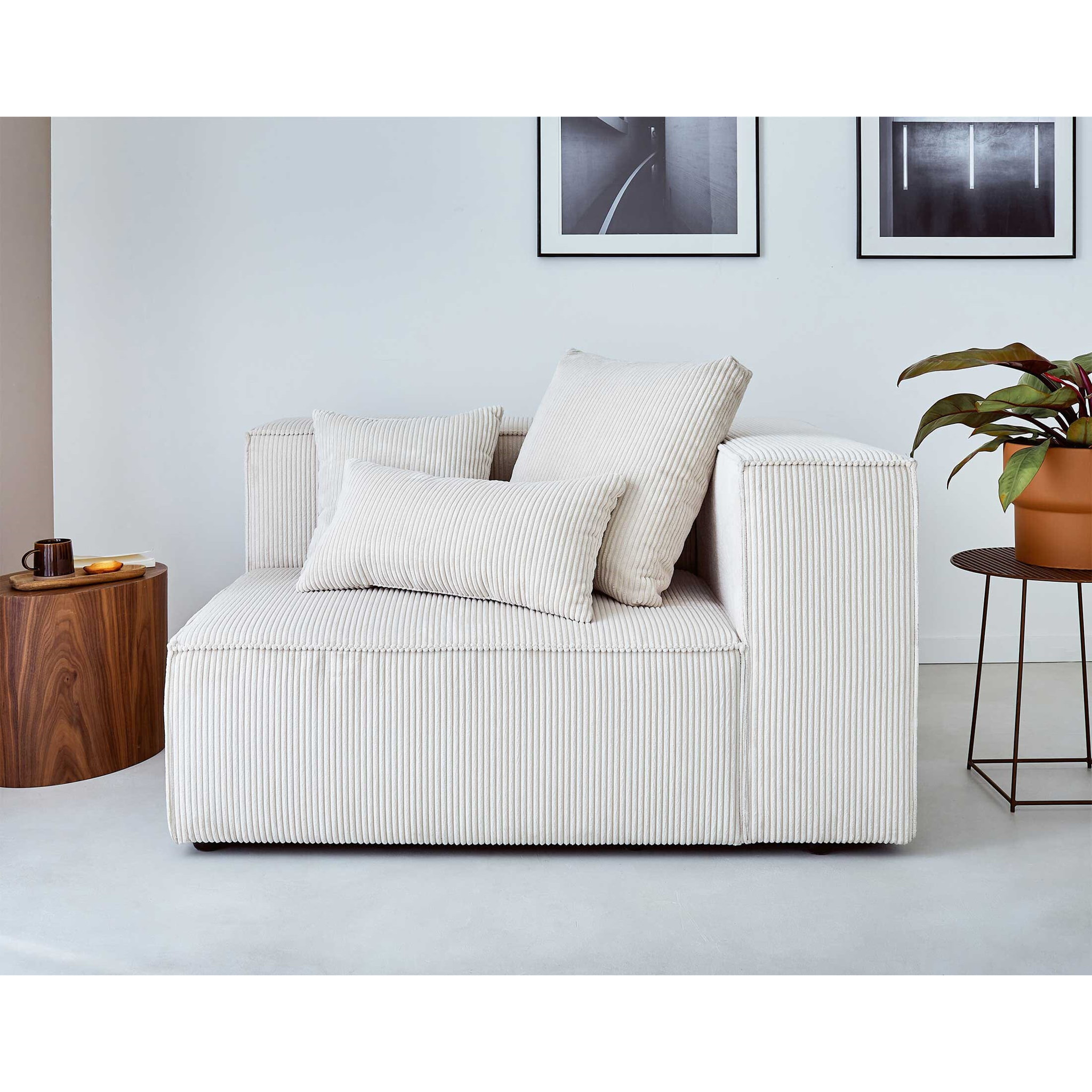 Colombine - canapé modulable d'angle gauche - 6 places - en velours côtelé - Beige