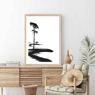 Poster surfing les landes Affiche + cadre en bois - Chêne