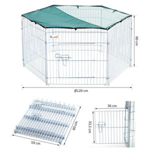 PawHut Parc enclos modulable Acier 6 Panneaux et 1 Porte pour Chiens Ø 120 x 60 cm Gris Métal vert