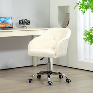 Chaise de bureau tissu bouclette design hauteur réglable pivotante piètement acier crème