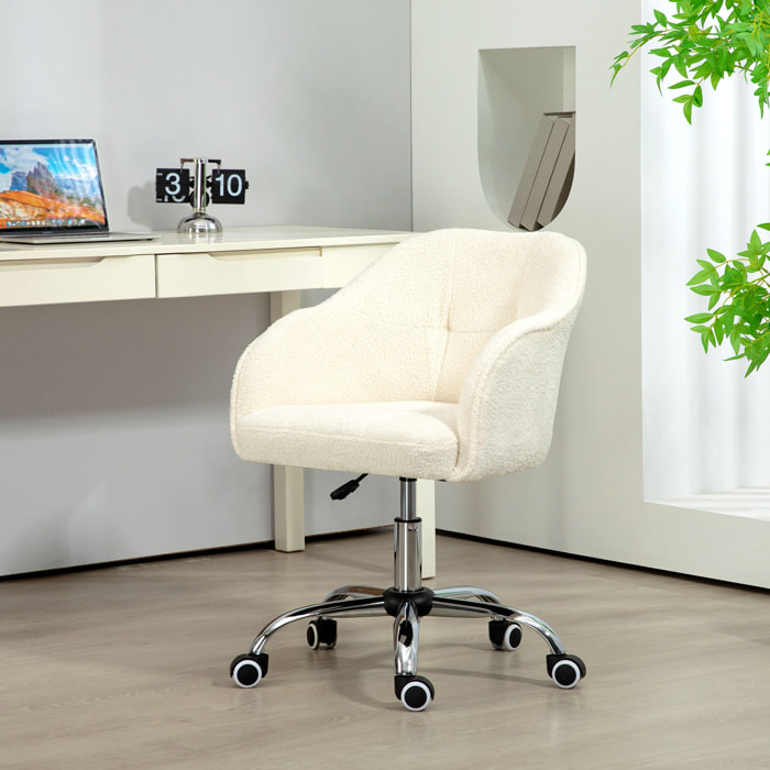 Chaise de bureau tissu bouclette design hauteur réglable pivotante piètement acier crème