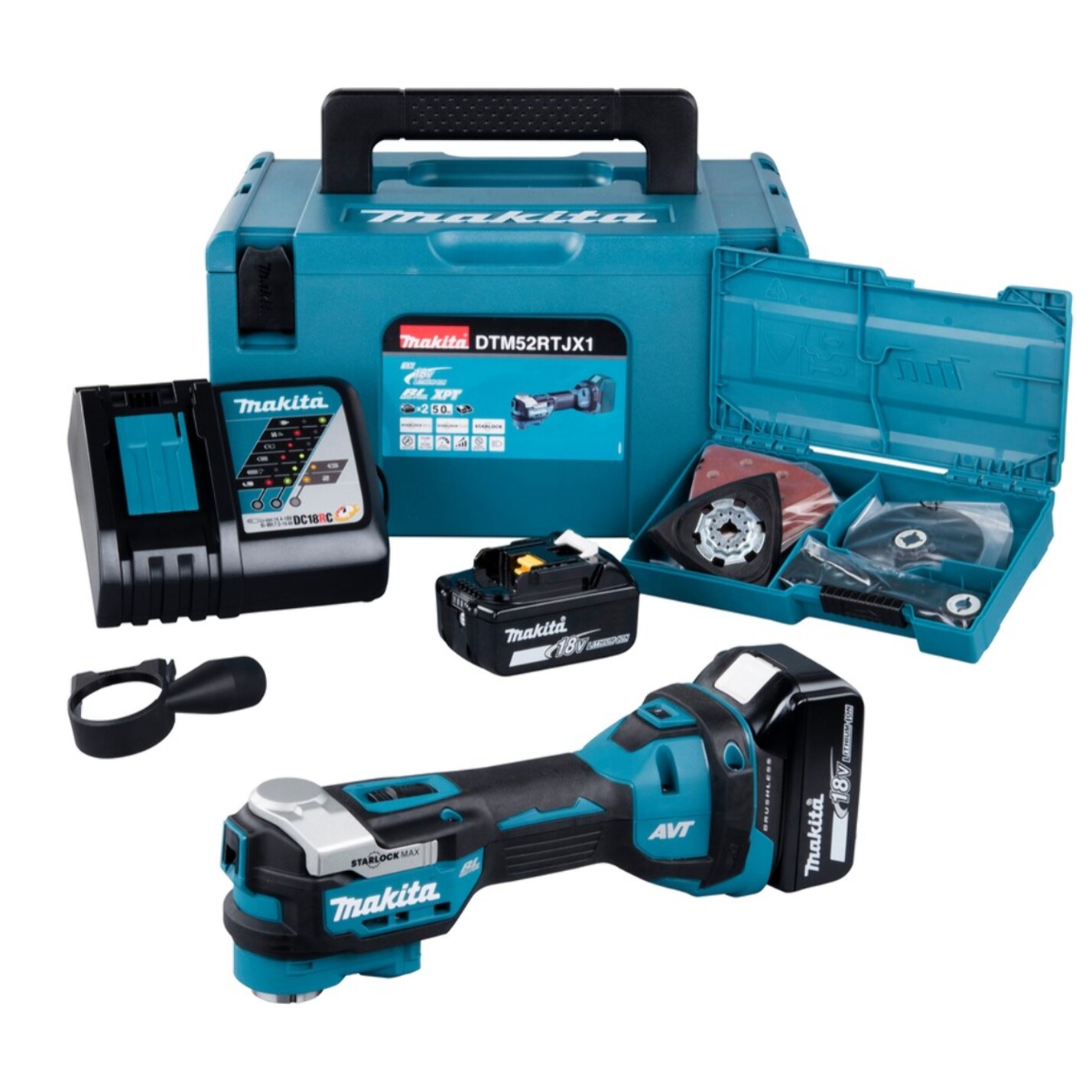 Découpeur-ponceur multifonctions 18V - MAKITA - avec 2 batteries 18V 5.0Ah - chargeur - Makpac - DTM52RTJX1