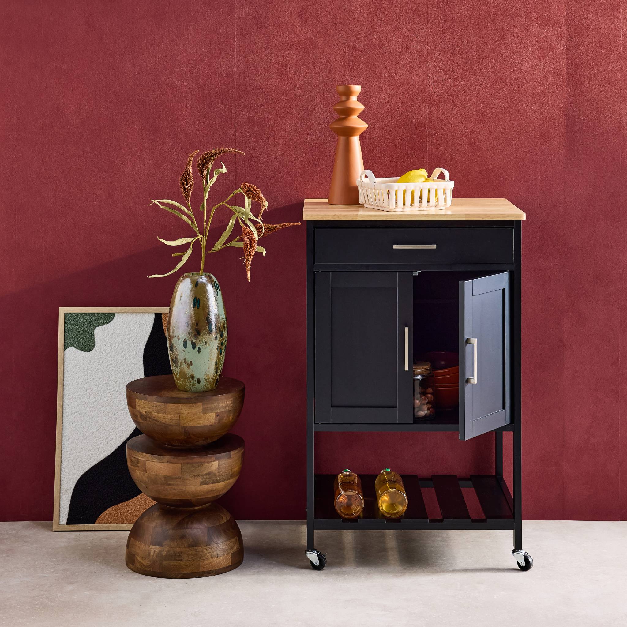 Desserte de cuisine plateau bois d'hévéa L56cm BENDOR