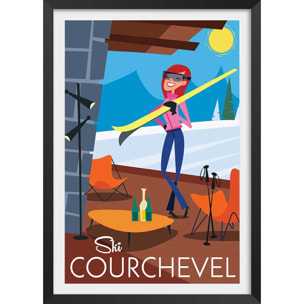 Affiche Ski à Courchevel Affiche + cadre en bois - Noir