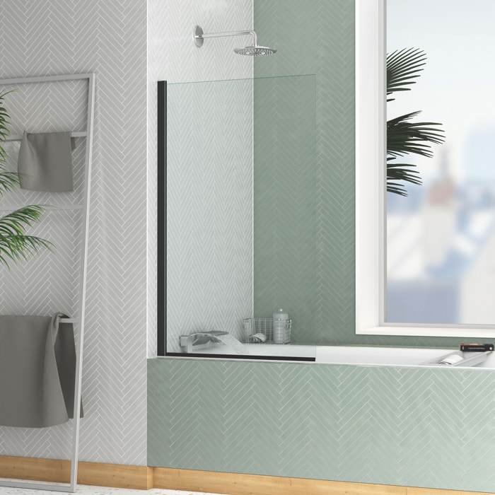 Pare baignoire Rabattable 70x120cm - Profilé Noir Mat - Verre Trempé 4mm - ELEMENTARY