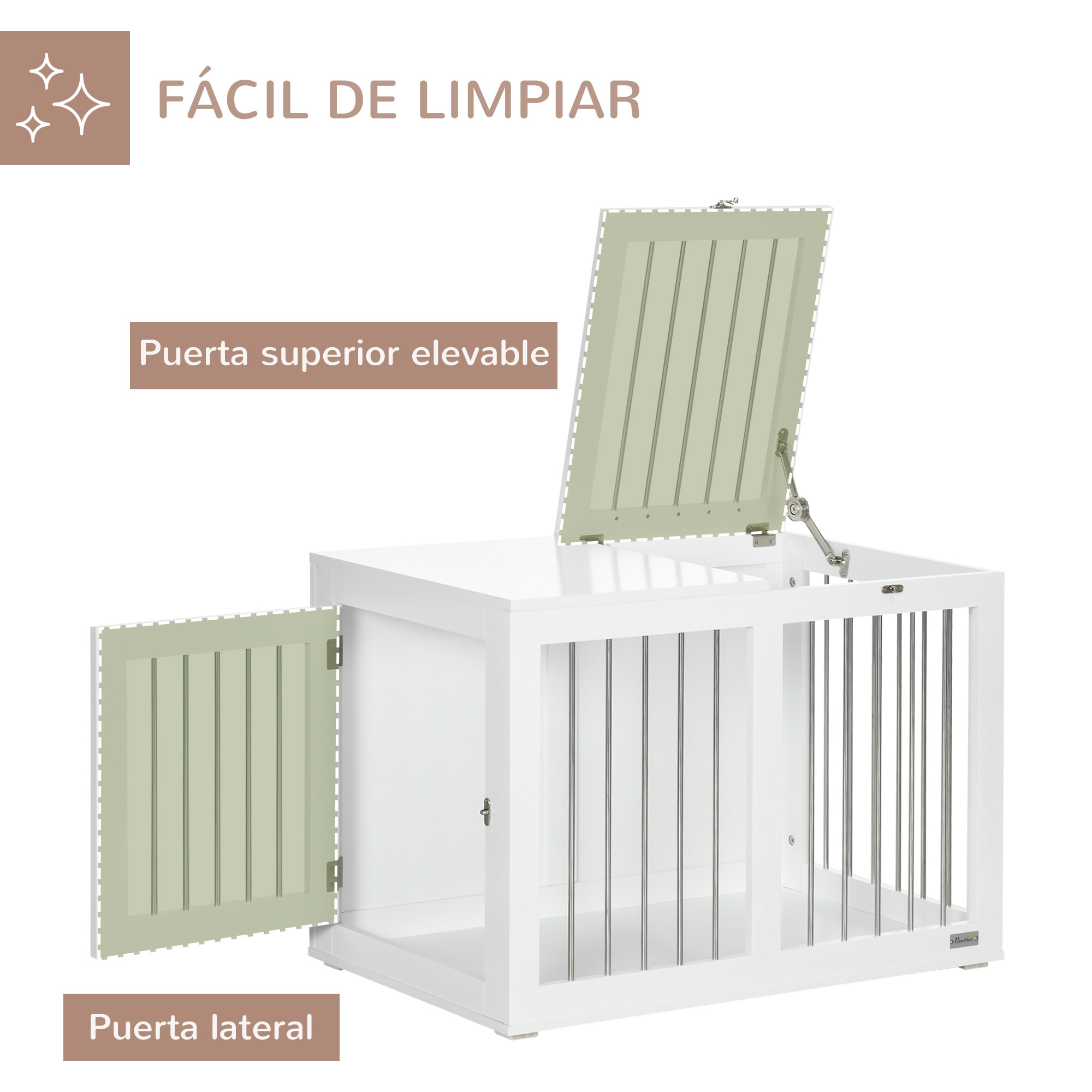 Jaula para Perros Medianos 2 en 1 Mesa Auxiliar Estilo Moderno con 2 Puertas con Pestillo y Estructura de Acero Inoxidable Casa para Perros 80x50x56,5 cm Blanco