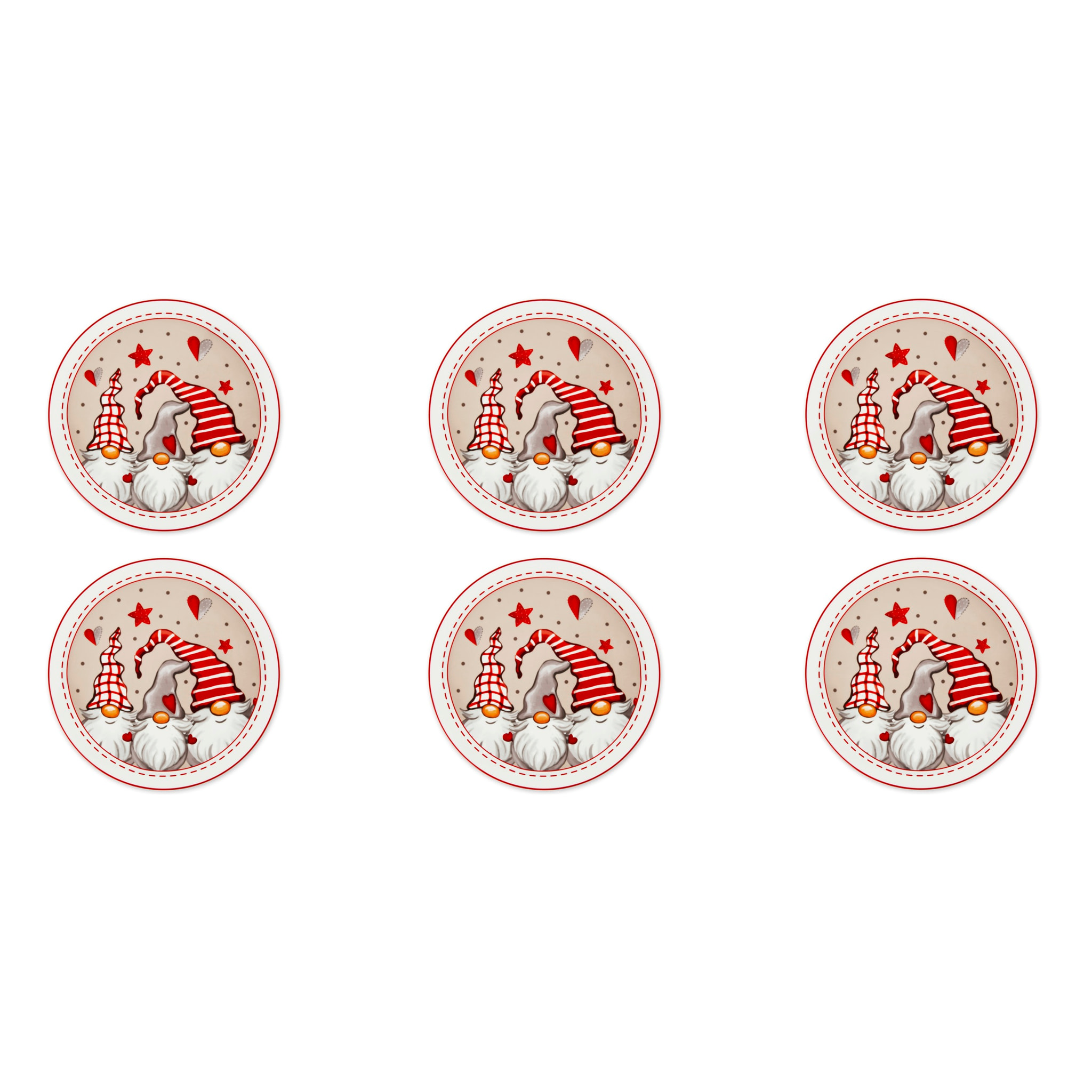 Lot de 6 assiettes à panettone Excelsa- Gnomo, Porcelaine Multicolore