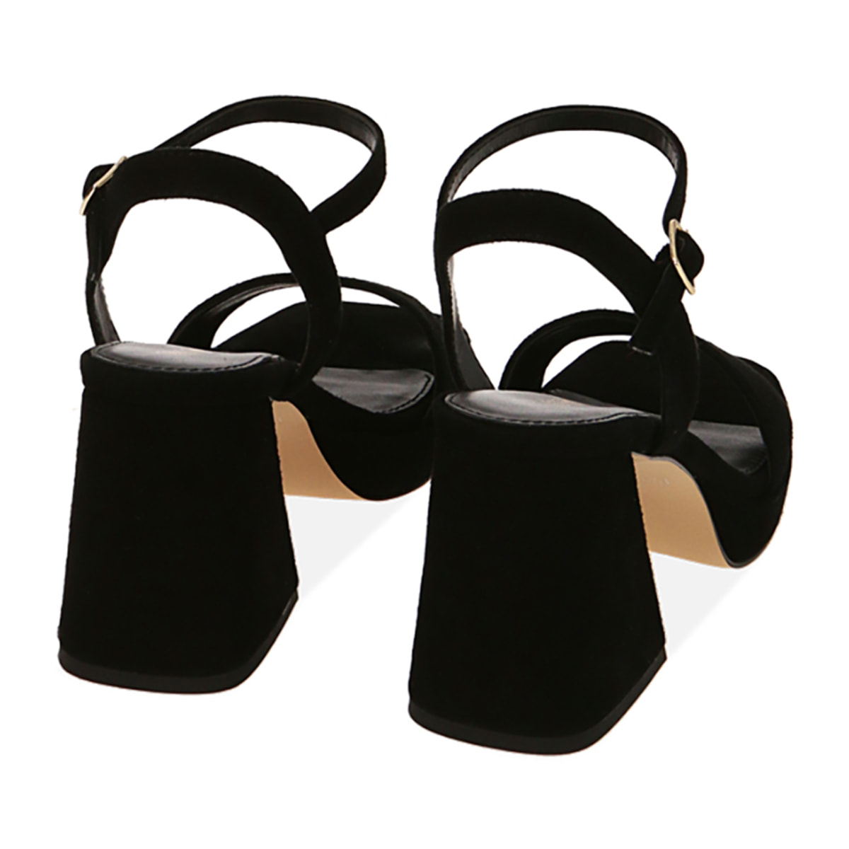 Sandalias de ante negras, tacón de 8 cm