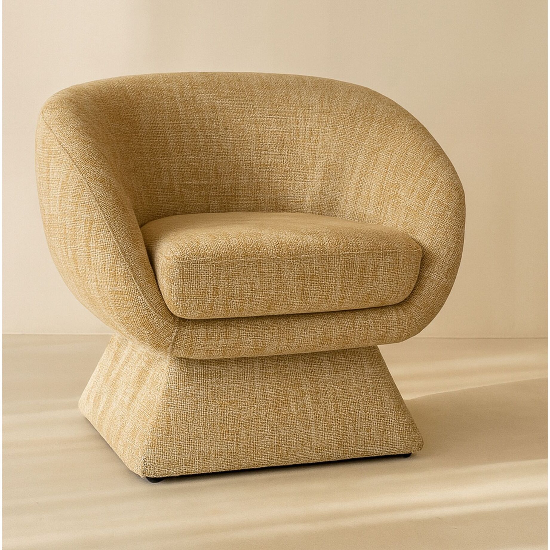 Fauteuil pivotant en tissu tweed ocre chiné SIXTIES