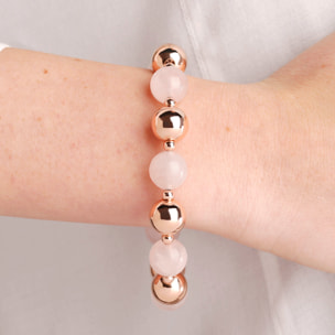 Bracciale con Bead Lucide e Pietra Naturale Quarzo Rosa Sfaccettato