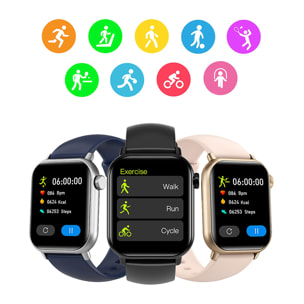 Smartwatch ZW27 con termómetro corporal y monitor de tensión. Modos deportivos, notificaciones de apps, sumergible.