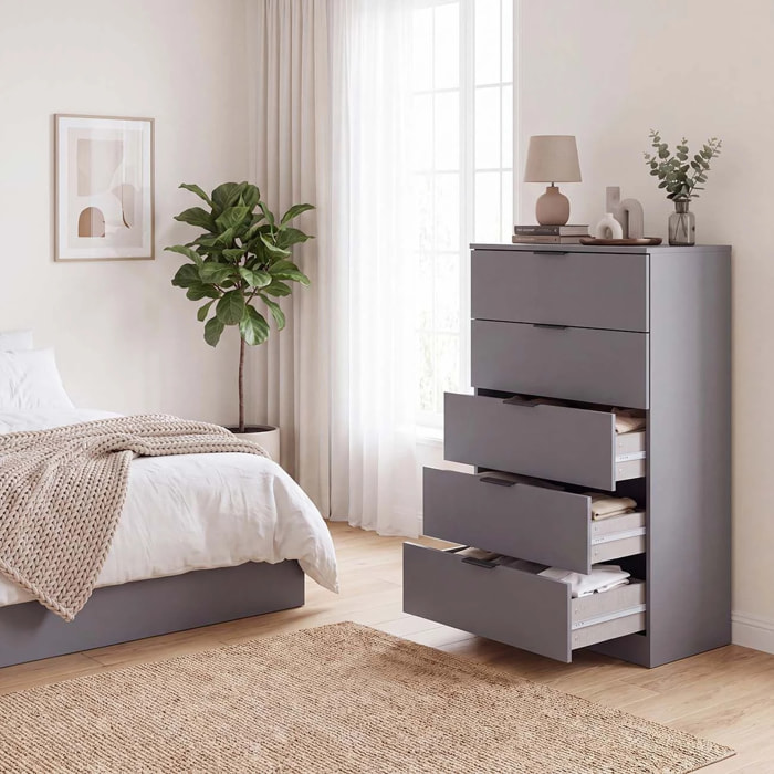 Cómoda alta de 5 cajones en gris grafito 60x110 cm Akari Gris Grafito