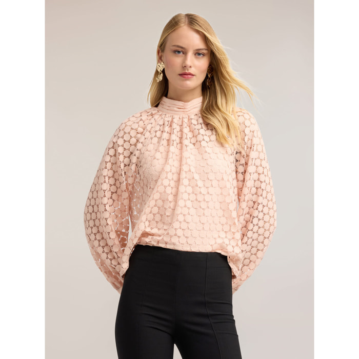 Motivi - Blusa in pizzo con collo alto - Rosa