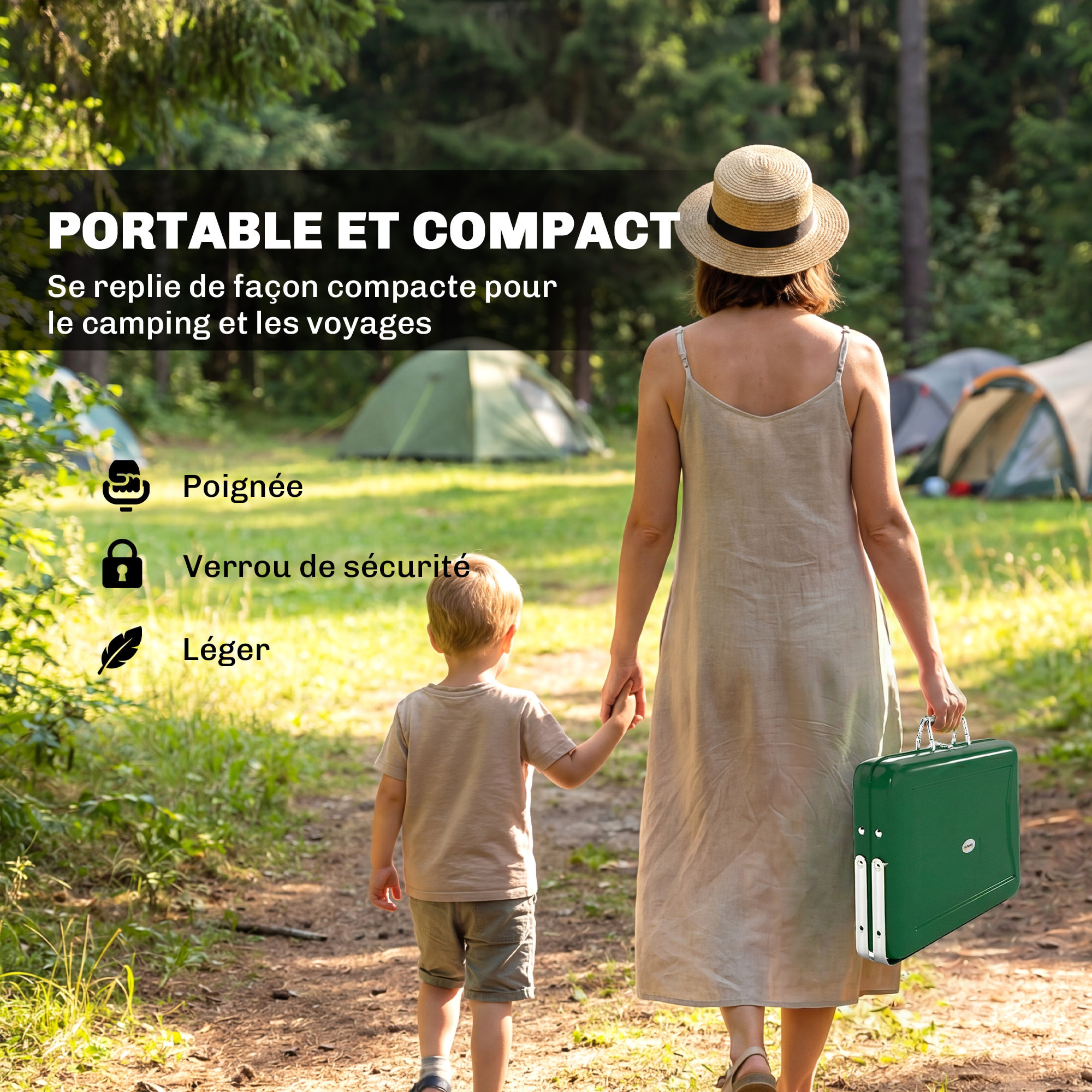 Mini barbecue à charbon portable pliable valise vert