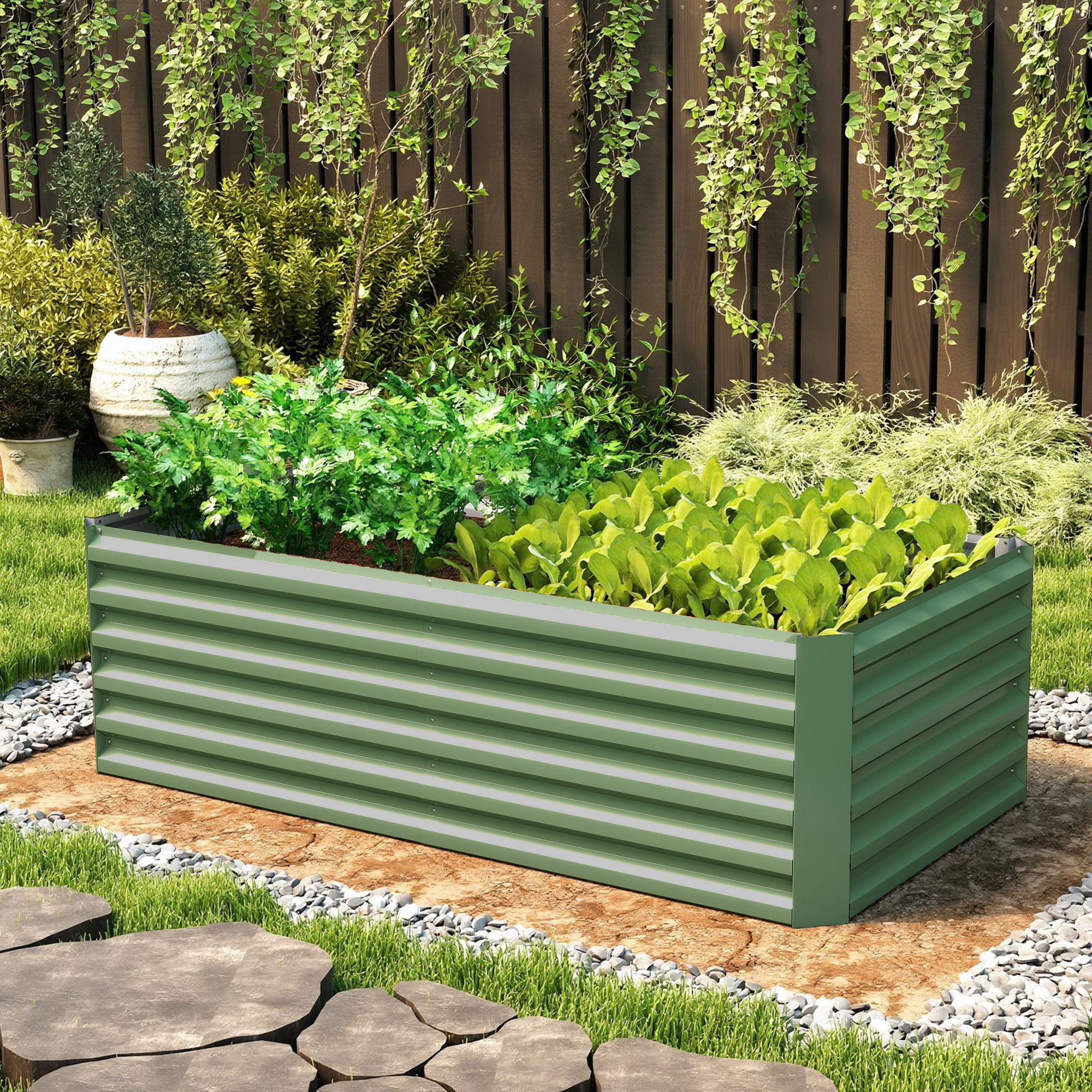 Jardinière surélevée en acier galvanisé fond ouvert vert clair