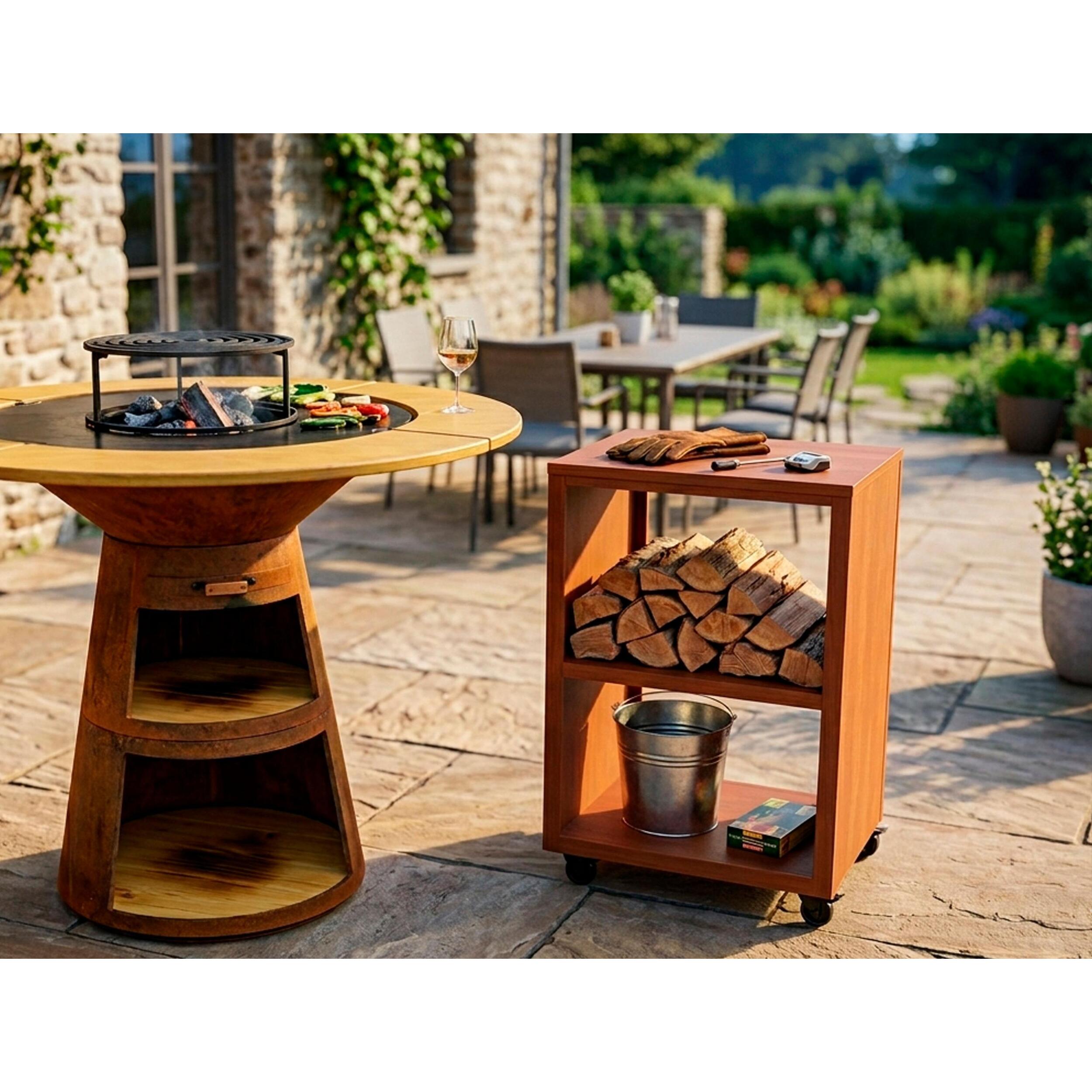 Table d'appoint pour barbecue en acier corten