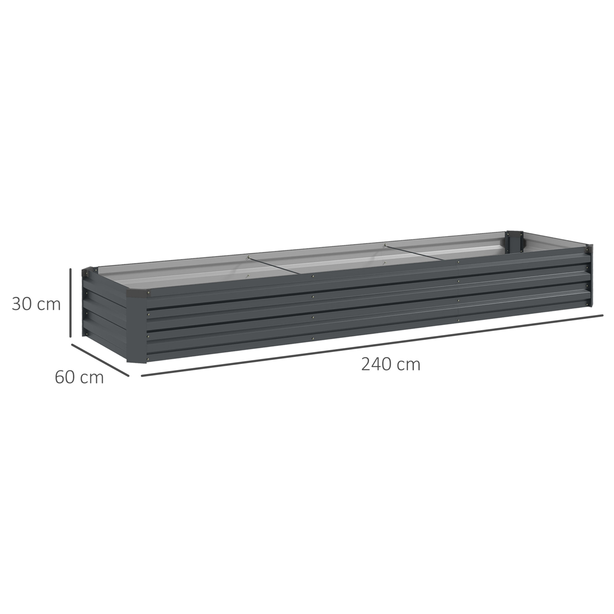 Carré potager rectangulaire dim. 240 x 60 x 30 cm tôle d'acier ondulé anthracite