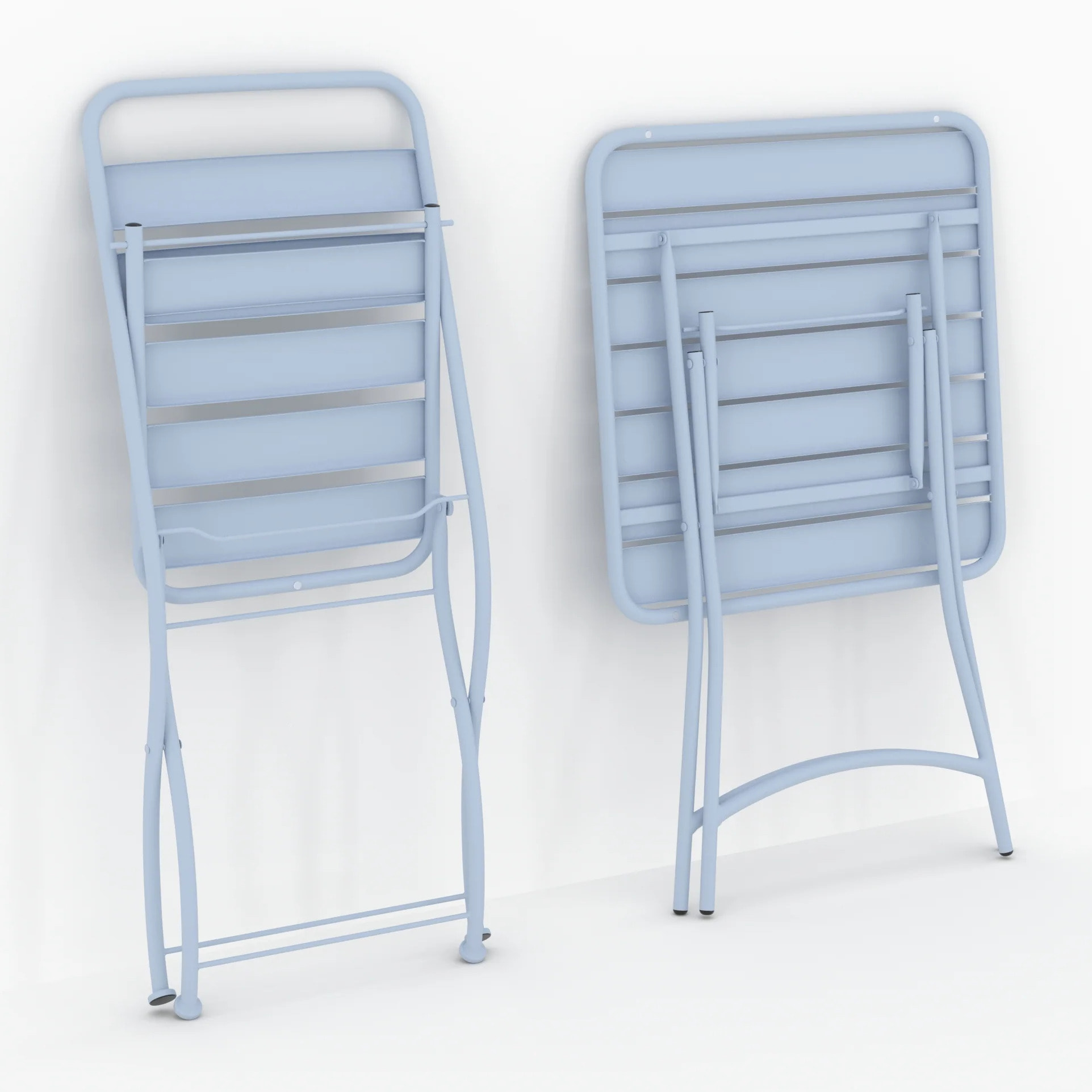 Table et chaises de jardin pliantes 2 personnes en métal bleu - Yumi