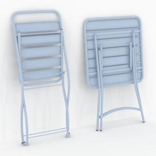 Table et chaises de jardin pliantes 2 personnes en métal bleu - Yumi