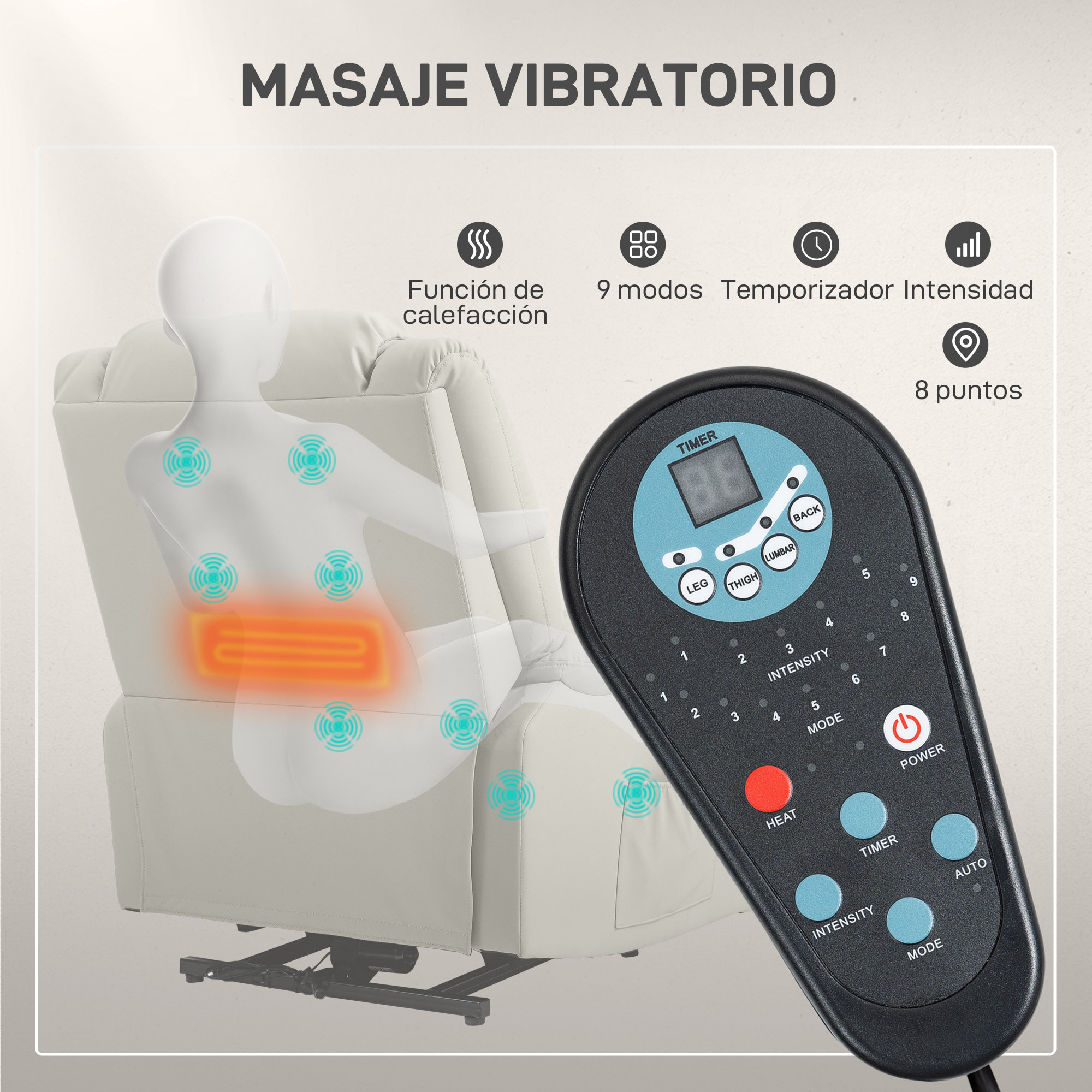 Sillón Relax Reclinable Eléctrico Levanta Personas Sillón Elevador con 8 Punto de Masaje Calor Lumbar 2 Controles Remotos Reposapiés Tela Resistente a los Arañazos y Bolsillo Lateral Gris Claro