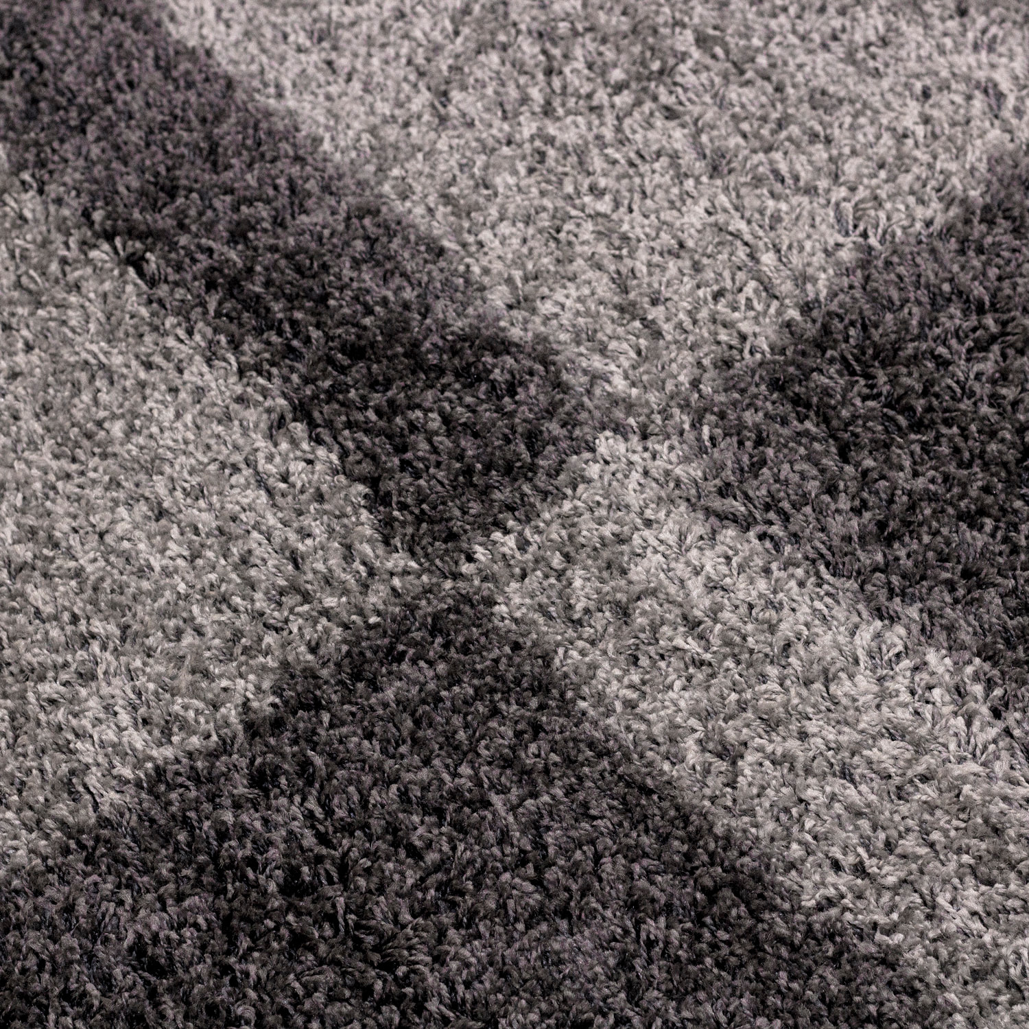 GALA - Tapis shaggy rond à poils longs motif géométrique gris
