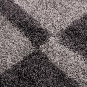 GALA - Tapis shaggy rond à poils longs motif géométrique gris