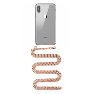 Cover trasparente per iPhone X con ciondolo a catena in metallo. Accessorio moda, vestibilità perfetta e massima protezione