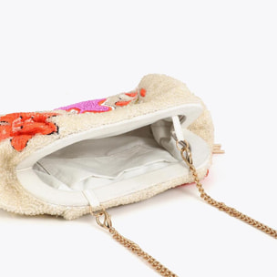 Borsa a mano con strass a forma di pappagallo