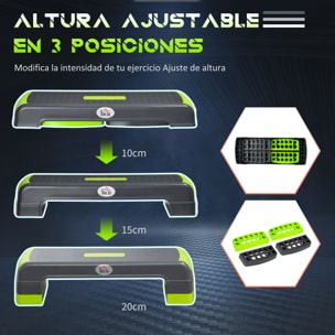 Step de Aeróbic con Altura Ajustable de 10/15/20 cm en Casa 78x28x20 cm Verde