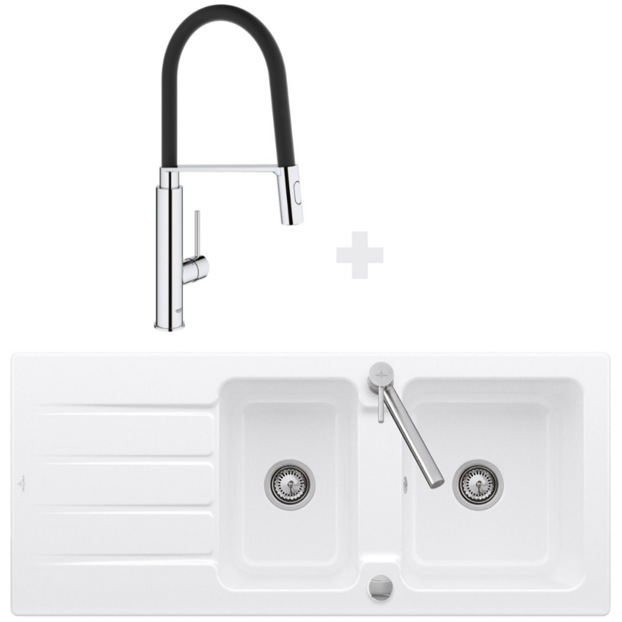 Evier 116 x 51 cm Architectura 80 Blanc + Robinet cuisine GROHE Concetto