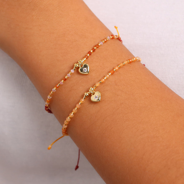 Set 2 Bracciali Regolabili con Pietre Naturali Multicolore e Ciondolo Cuore