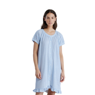 Camicia da notte donna in cotone con manica corta e abbottonatura centrale articolo stampa vichy Noidinotte