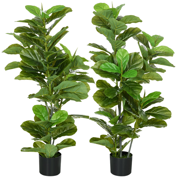 Conjunto de 2 Plantas Artificiales Decorativas 110x15 cm Árboles Artificiales de Ficus con 90 Hojas y Macetas para Interior Decoración para Sala de Estar Oficina Verde