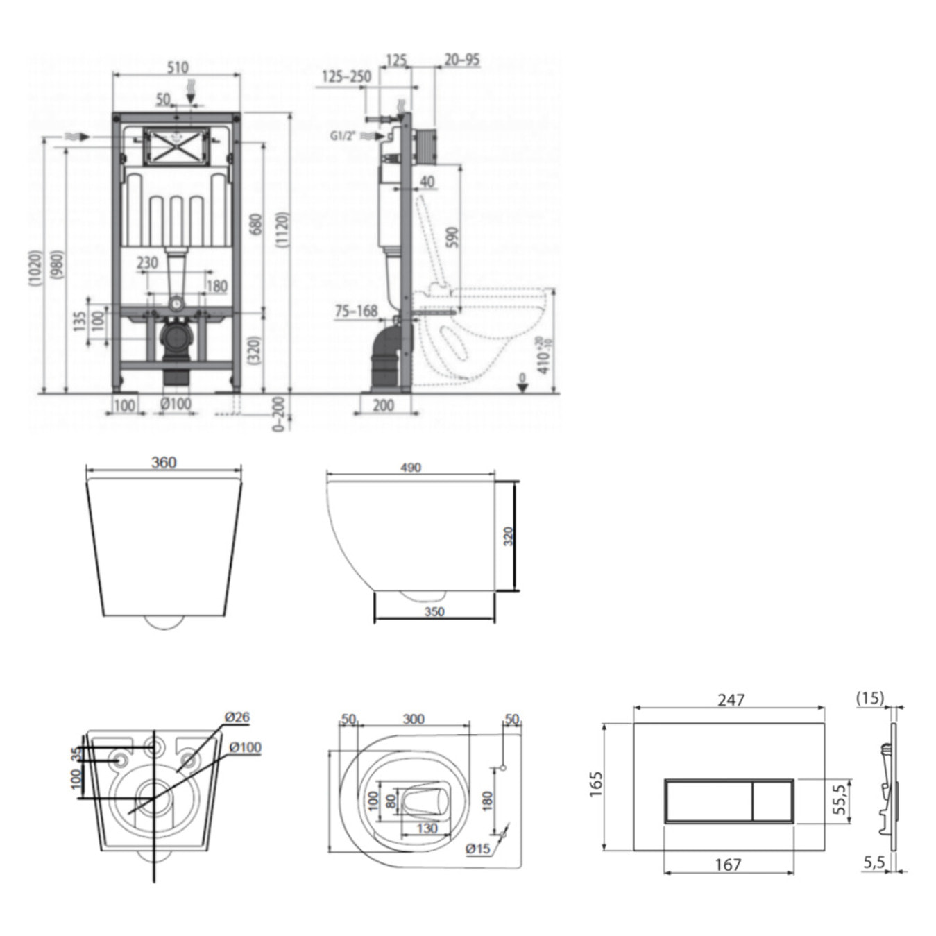 Pack WC bâti-support autoportant + WC sans bride Ceramia PixL avec abattant SoftClose + plaque (STCEPXWT03-U)