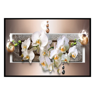 Affiche encadrée orchidées blanches zen Affiche + cadre en métal - Noir