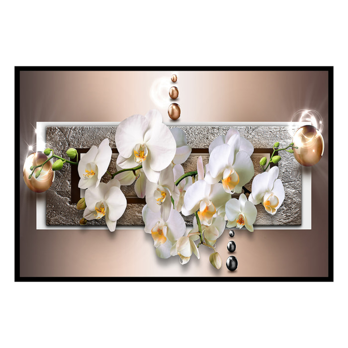 Affiche encadrée orchidées blanches zen Affiche + cadre en métal - Noir