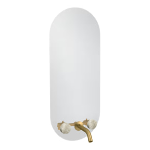 Miroir LED ovale 3 trous + mélangeur lavabo encastré 3 trous Grands Boulevards douceur minérale et laiton brossé