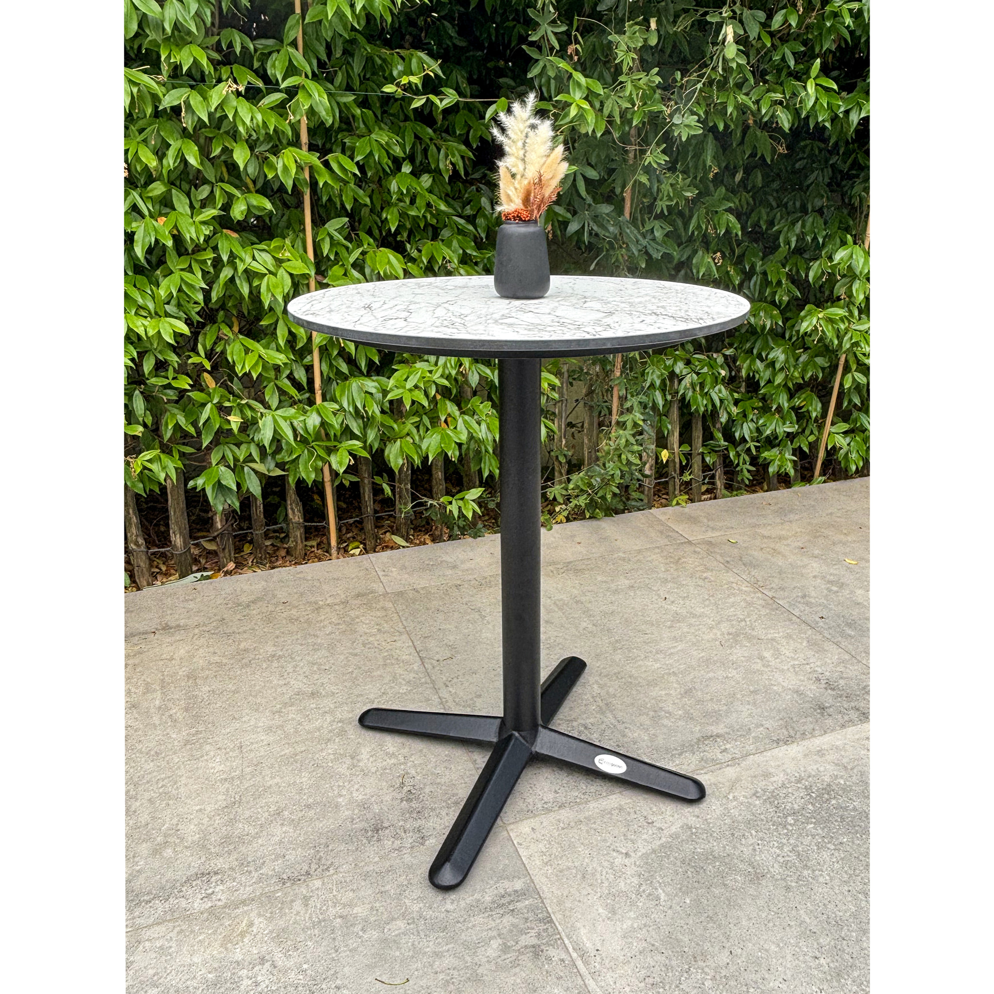 BISTRO - Table ronde de jardin en acier et plateau HPL