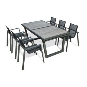 OLHOS - Ensemble repas 6 places en aluminium anthracite et plateau céramique