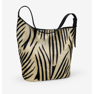 Bolso de hombro de piel con pelo efecto cebra